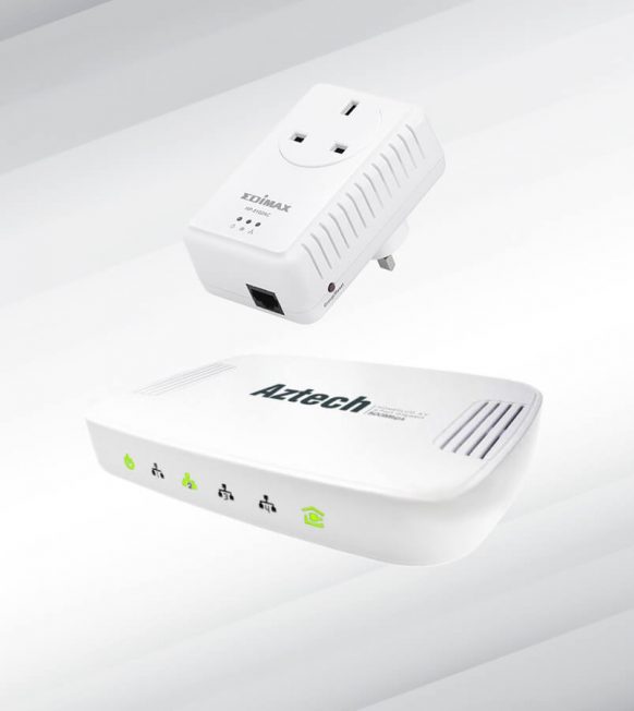 Aztech™ 500Mbps Homeplug Adapter Kit (Integrated 4 Port Gigabit Switch & Plugthru Adapter)