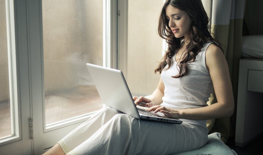 adult brunette using unlimited broadband